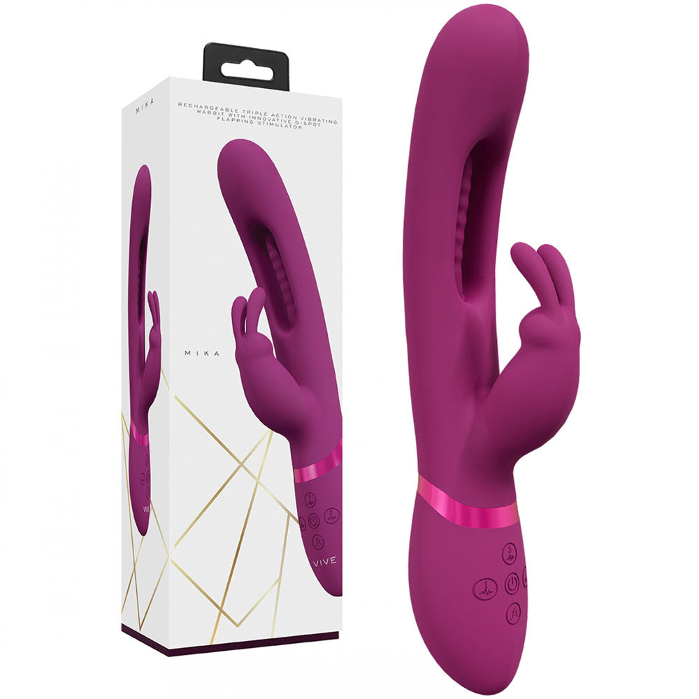 VIVE Mika 23.2cm USB Rechargeable Rabbit Vibrator with Flapping Shaft Pink > Vibrators > Ladies > Rabbit