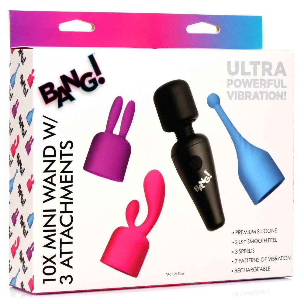 Bang! 10X Mini Wand with 3 Attachments in Black, Purple, and Pink - Powerful Vibrator with Premium Silicone Default Title > Sex Toys > Mini Massagers