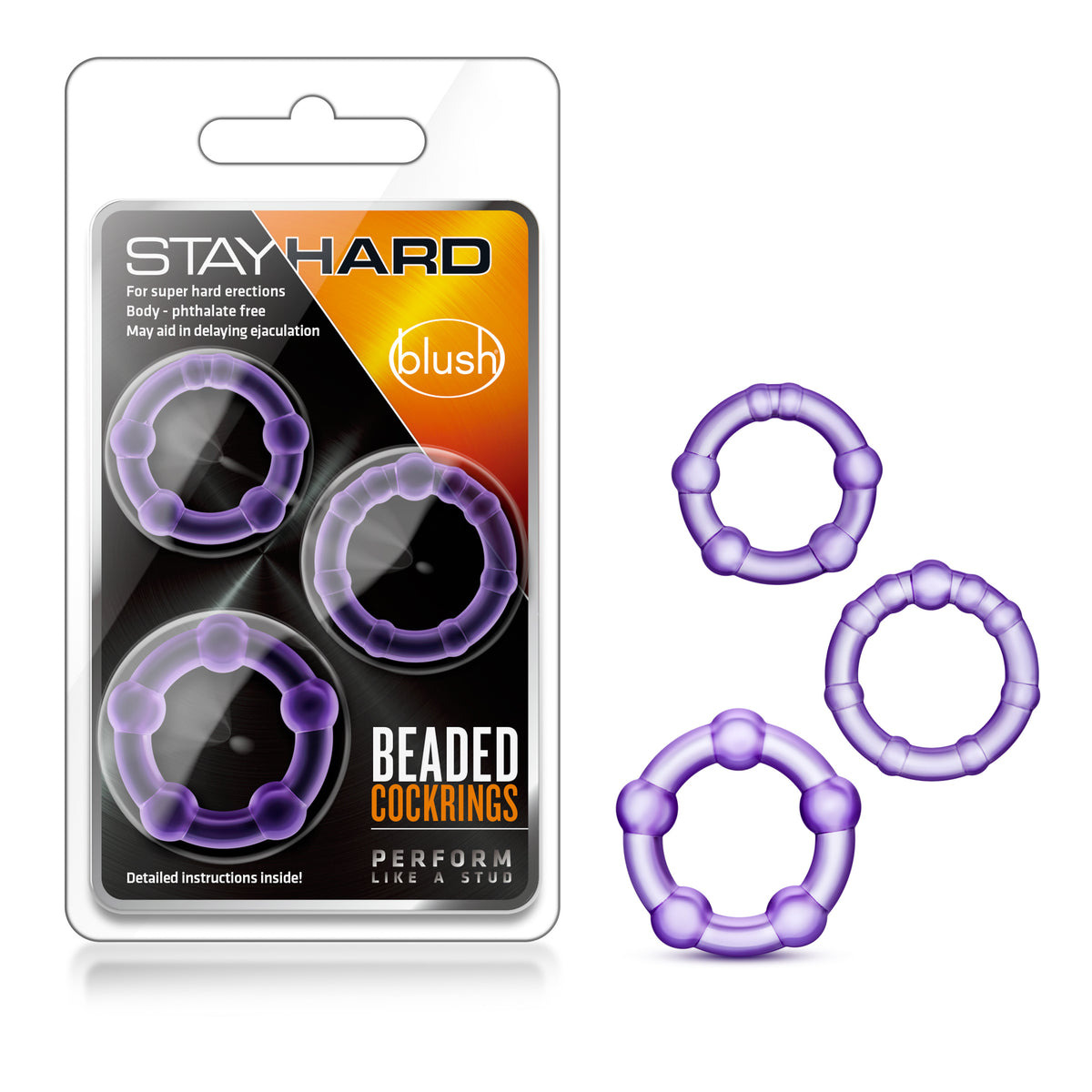Stay Hard Beaded Cockrings Set of 3 Sizes - Purple > Cock Ring > Sets