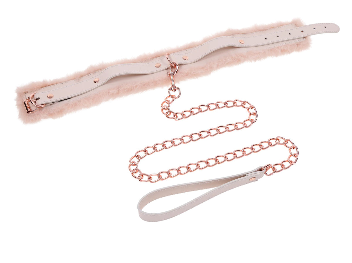 Peach Faux Fur Collar And Leash Set With Rose Gold Luxury > Bondage Gear > Collars & Leashes