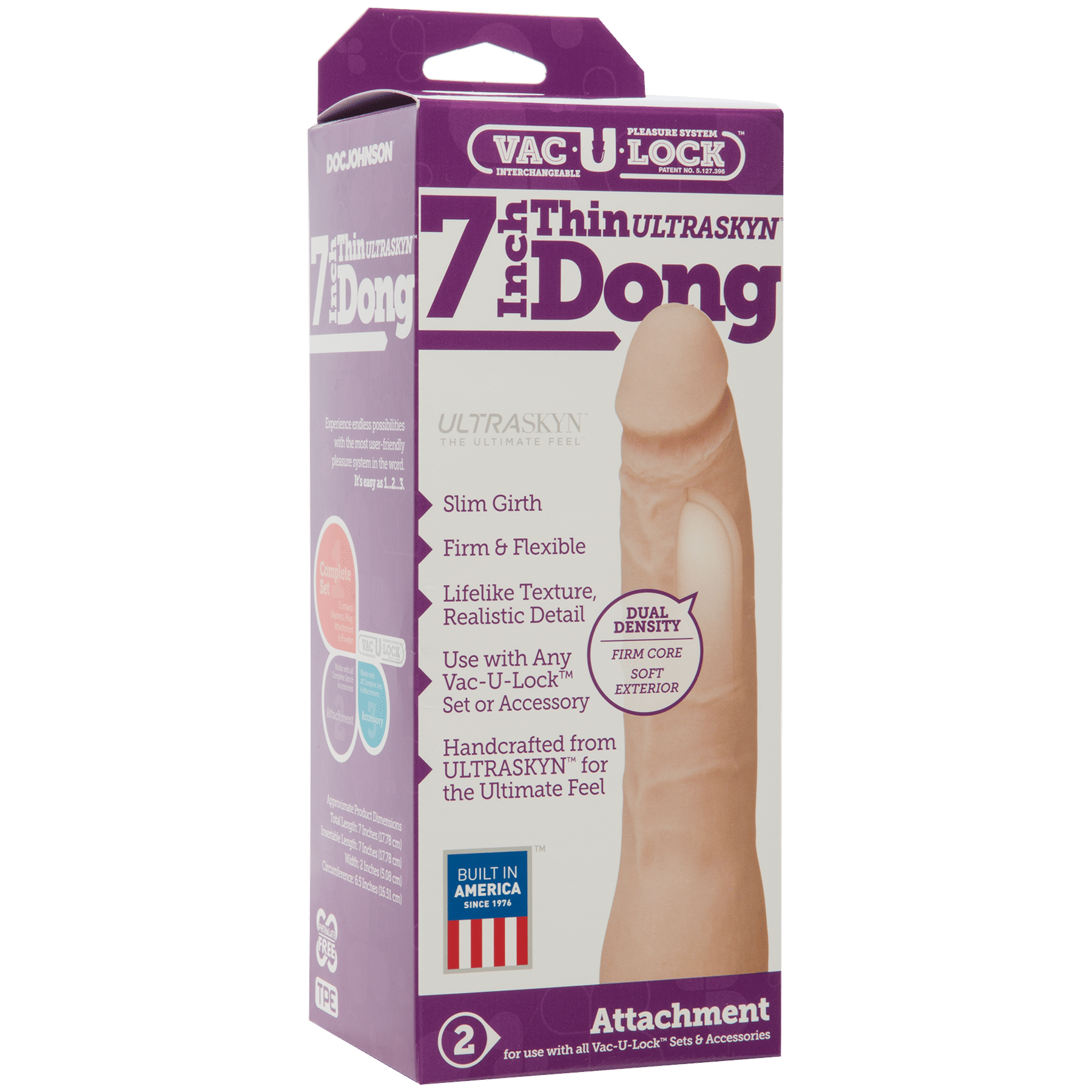 Vac-U-Lock 7 Inch Ultraskyn Thin Dong Vanilla Realistic Toy Dongs Realistic