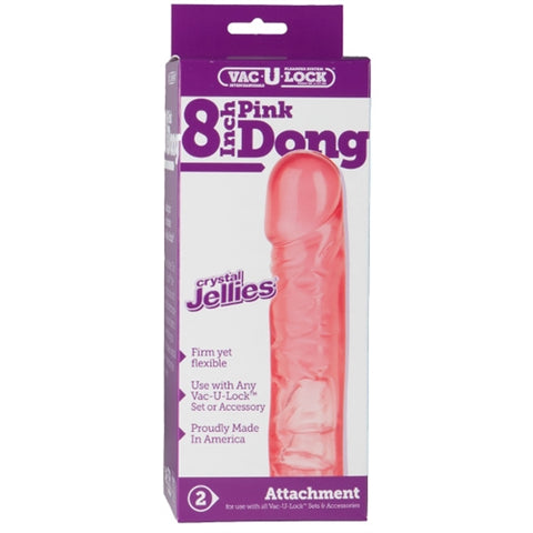 Vac-U-Lock Attachment Crystal Jellies Dong Pink 8 Inch DONGS
