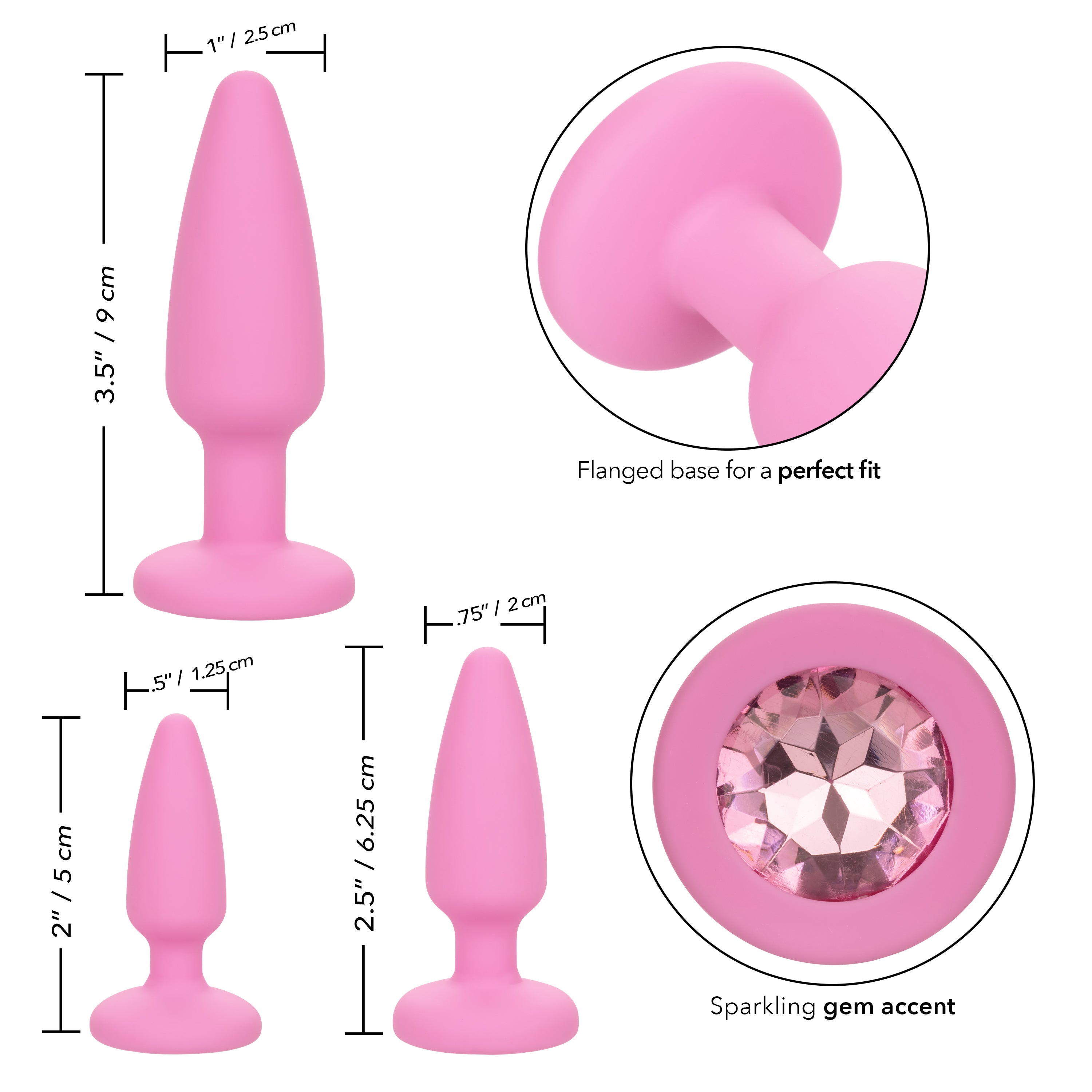 First Time Crystal Booty Kit Pink - 3 Graduated Sizes Smooth Silicone Anal Plugs with Crystal Inlay > Anal Range > Butt Plug Kits