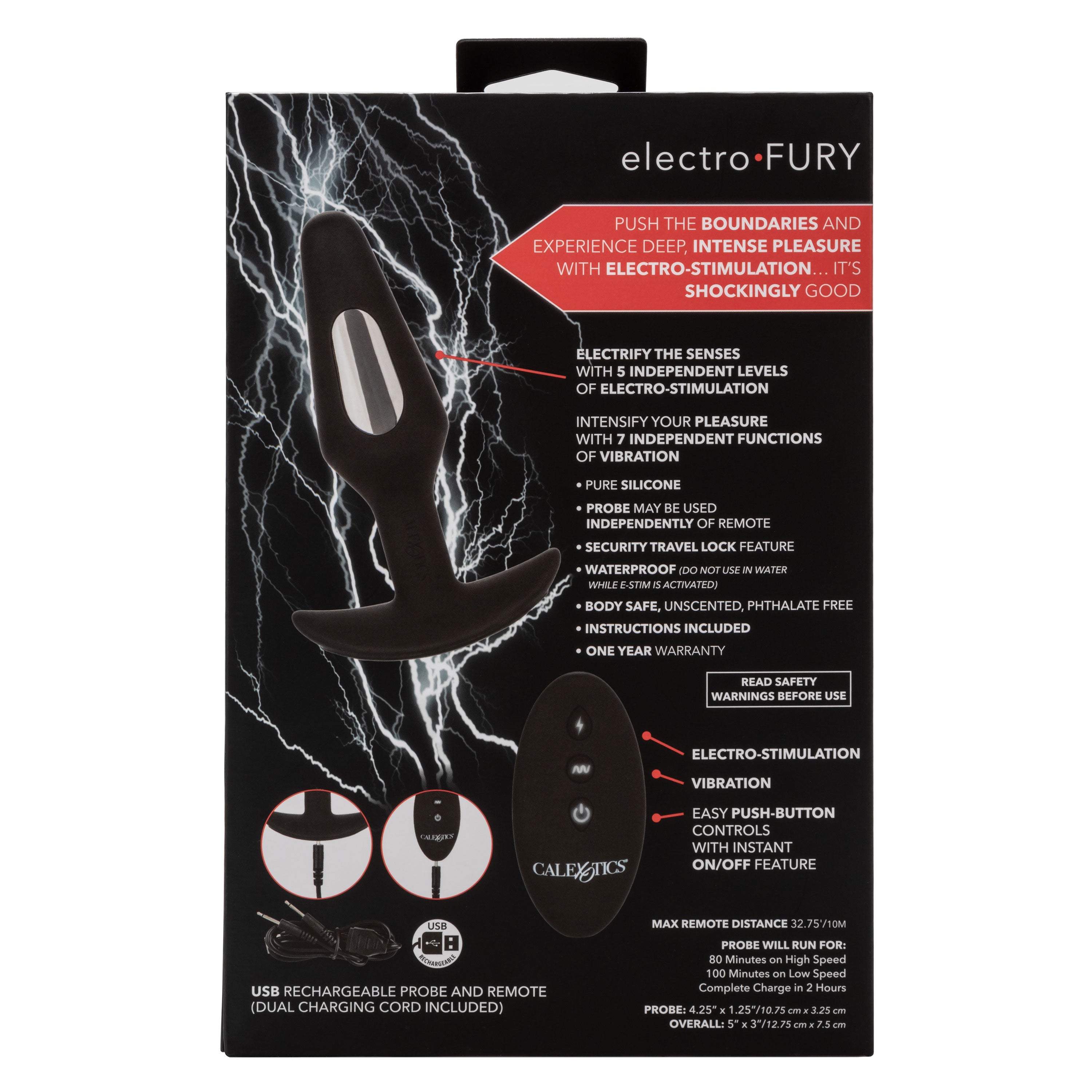Volt Electro-Fury Remote Control Electro-Stimulation Probe Massager Black > Anal Range > Vibrating Butt Plugs