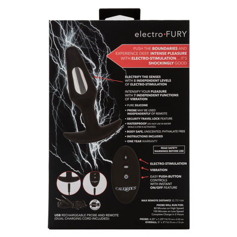 Volt Electro-Fury Remote Control Electro-Stimulation Probe Massager Black > Anal Range > Vibrating Butt Plugs
