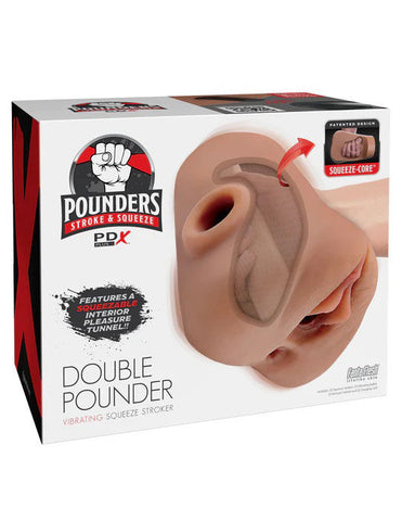 Pdx Plus Double Pounder Vibrating Squeeze Stroker Toy Light Brown > Sex Toys For Men > Masturbators > Manual