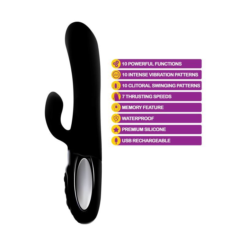 Viben Hypnotic Thrusting Rabbit Vibe with Swinging Clit Stimulator in Black VIBRATORS-RABBIT