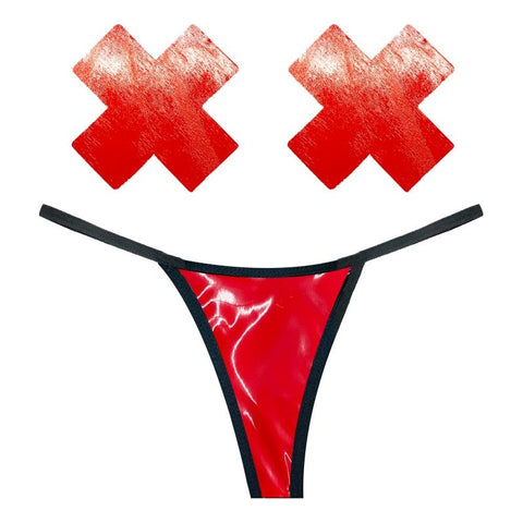 Vixen Red Wet Vinyl Pastie and G-String Set > Clothes > Pasties