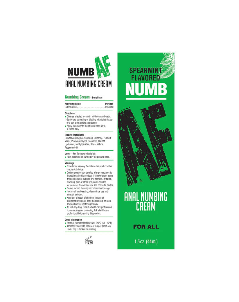 Numb AF Mint Flavoured Anal Numbing Cream 44ml Tube > Lube > Anal