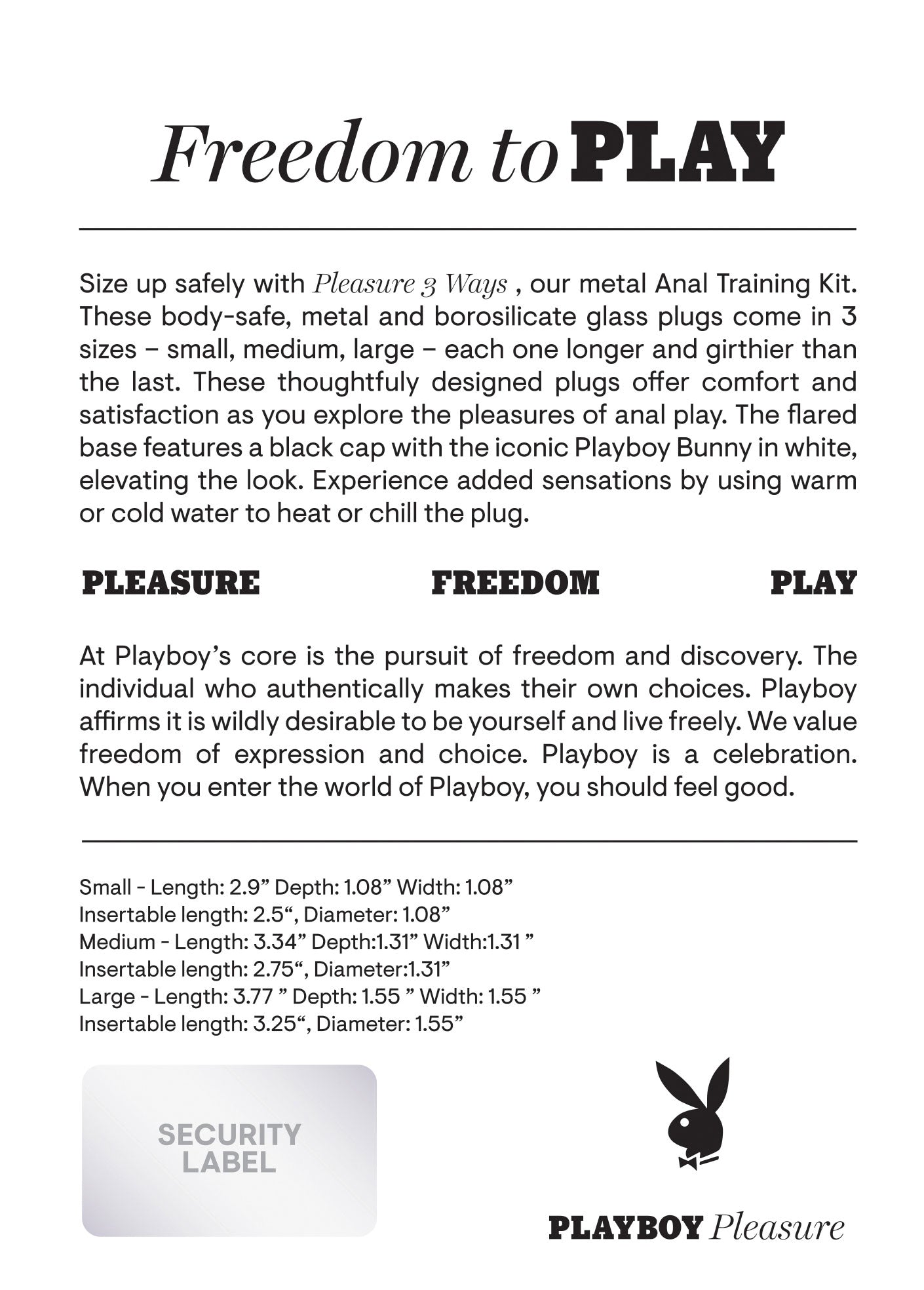Playboy Pleasure PLEASURE 3 WAYS Anal Training Kit Chrome > Anal Range > Butt Plug Kits