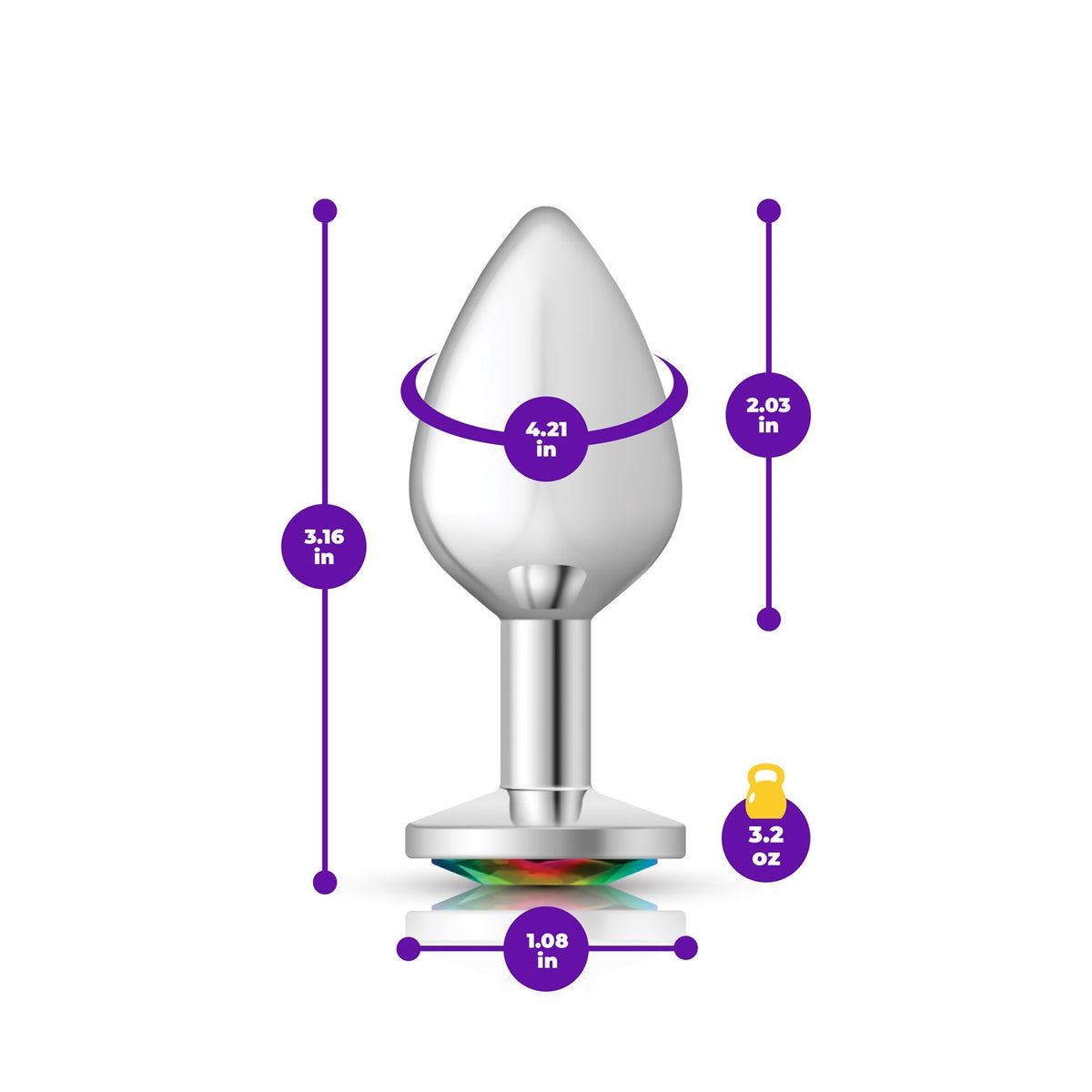 Cheeky Charms Round Jewel Butt Plug – Gunmetal or Silver, Metal Anal Plug with Gem (Small, Medium, Large) > Anal Range > Jewel Butt Plugs