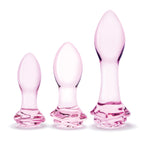 Glas 3PC Rosebud Butt Plug Set Pink Handblown Glass Anal Training Set 3.5, 4.5, and 5.5 Inches > Glass > Toys