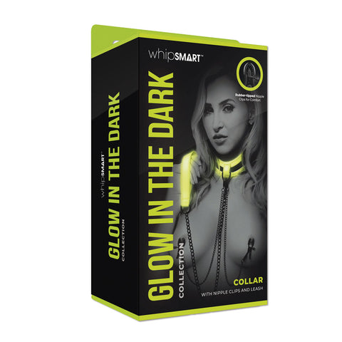 WhipSmart Glow in the Dark Collar with Nipple Clips and Leash BONDAGE-TOYS