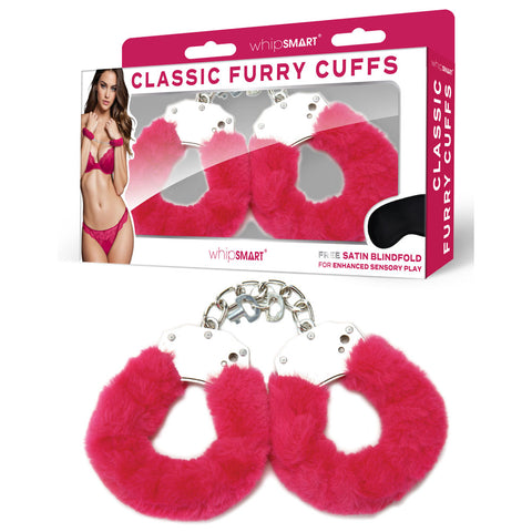 Whipsmart Adjustable Furry Wrist Cuffs With Satin Blindfold Pink Restraints