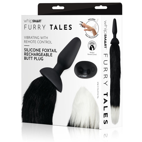 WhipSmart Furry Tales Silicone Foxtail Rechargeable Butt Plug Black Black Tails
