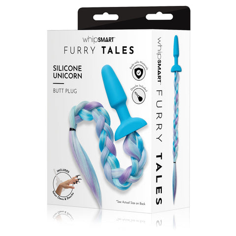 WhipSmart Furry Tales Silicone Unicorn Butt Plug Blue Tails