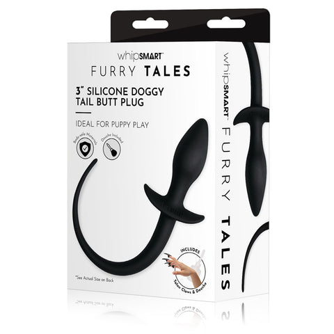 WhipSmart Furry Tales 3 Inch Silicone Doggy Tail Butt Plug Black Black Tails