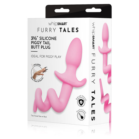 WhipSmart Furry Tales 3.5 Inch Silicone Piggy Tail Butt Plug - Pink Pink Tails
