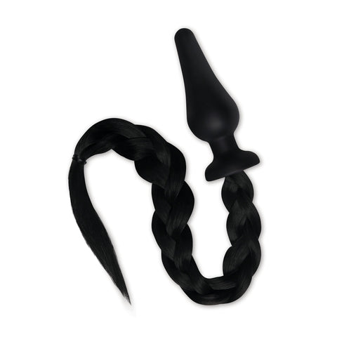 WhipSmart Furry Tales 4 Inch Silicone Pony Tail Butt Plug - Black Tails