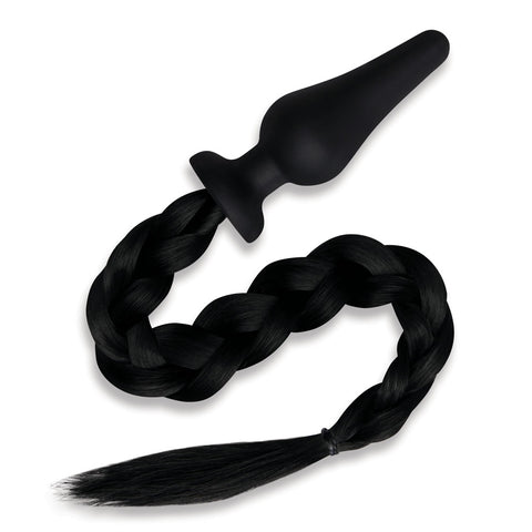 WhipSmart Furry Tales 4 Inch Silicone Pony Tail Butt Plug - Black Tails