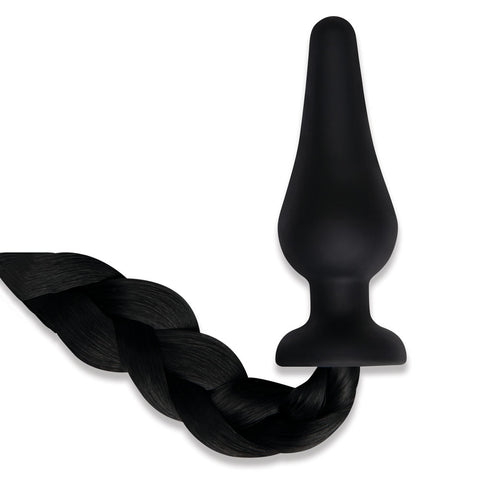 WhipSmart Furry Tales 4 Inch Silicone Pony Tail Butt Plug - Black Tails