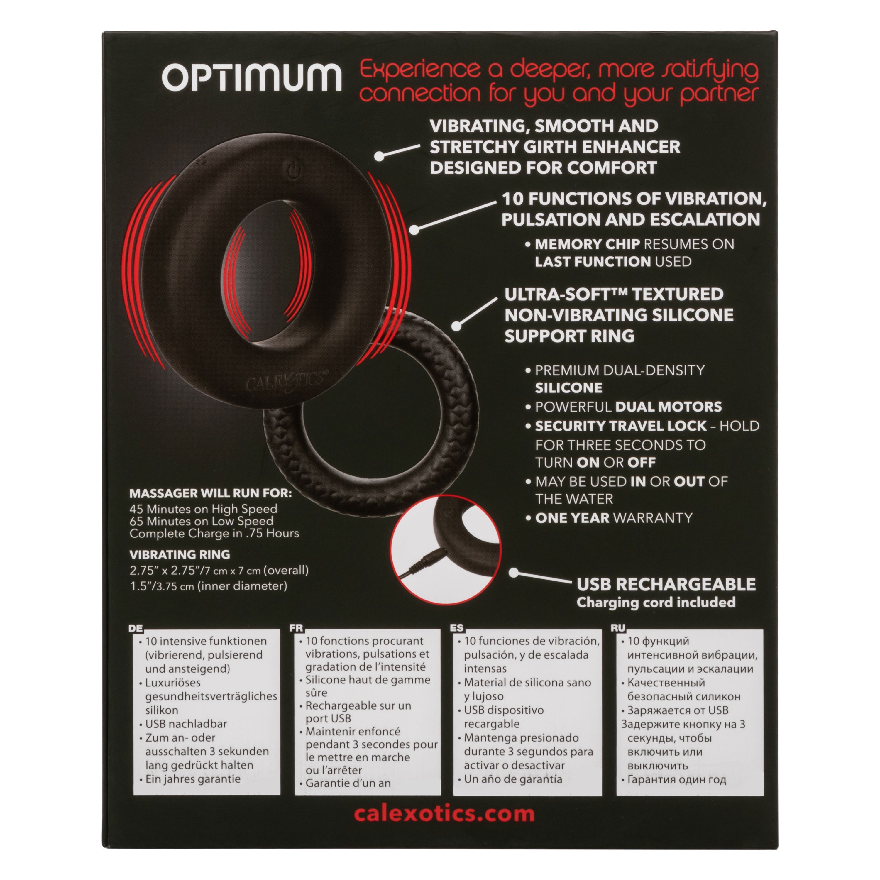 Link Up Optimum Black Dual-Density Silicone Vibrating Enhancer and Ultra-Soft Textured Support Ring > Cock Ring > Vibrating