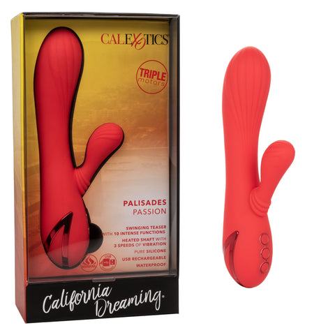 California Dreaming Palisades Passion Red Silicone Heated Massager with Swinging Teaser and Triple Motor Vibrations > Vibrators > Ladies > Rabbit