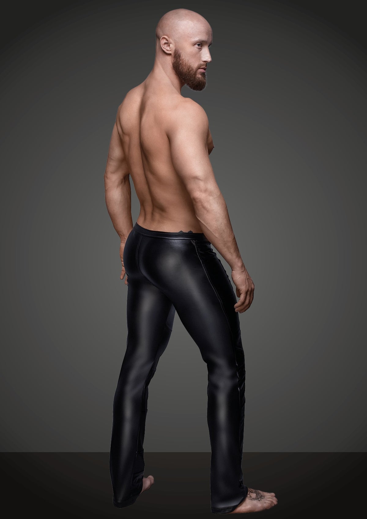 Wet Look Black Pants with Zipper Detail – Soft Form-Fitting Long Pants for Men > Clothes > Mens Latex Main image