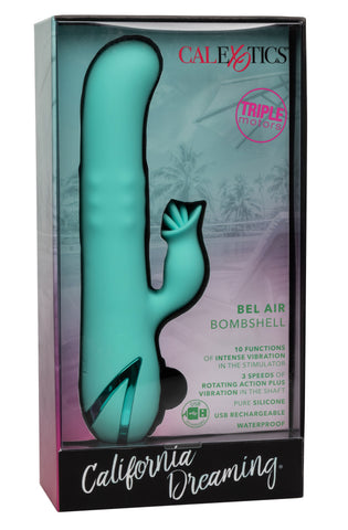 California Dreaming Bel Air Bombshell Silicone Vibrator in Aqua Blue with Triple Motors and 10 Vibration Functions Blue > Vibrators > Ladies > Rabbit