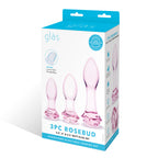 Glas 3PC Rosebud Butt Plug Set Pink Handblown Glass Anal Training Set 3.5, 4.5, and 5.5 Inches > Glass > Toys