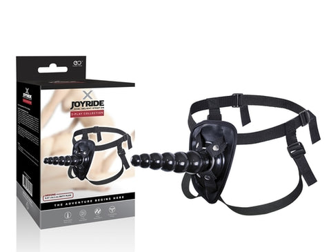 X Joyride 6.5 Inch Black PVC Strap-On Butt Plug with Beaded Anal Probe and Faux-Leather O-Ring Harness STRAP-ONS