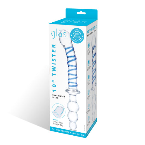 Glas 10 Inch Twister Dual-Ended Glass Dildo with Blue Spiral Design Clear > Glass > Dildos