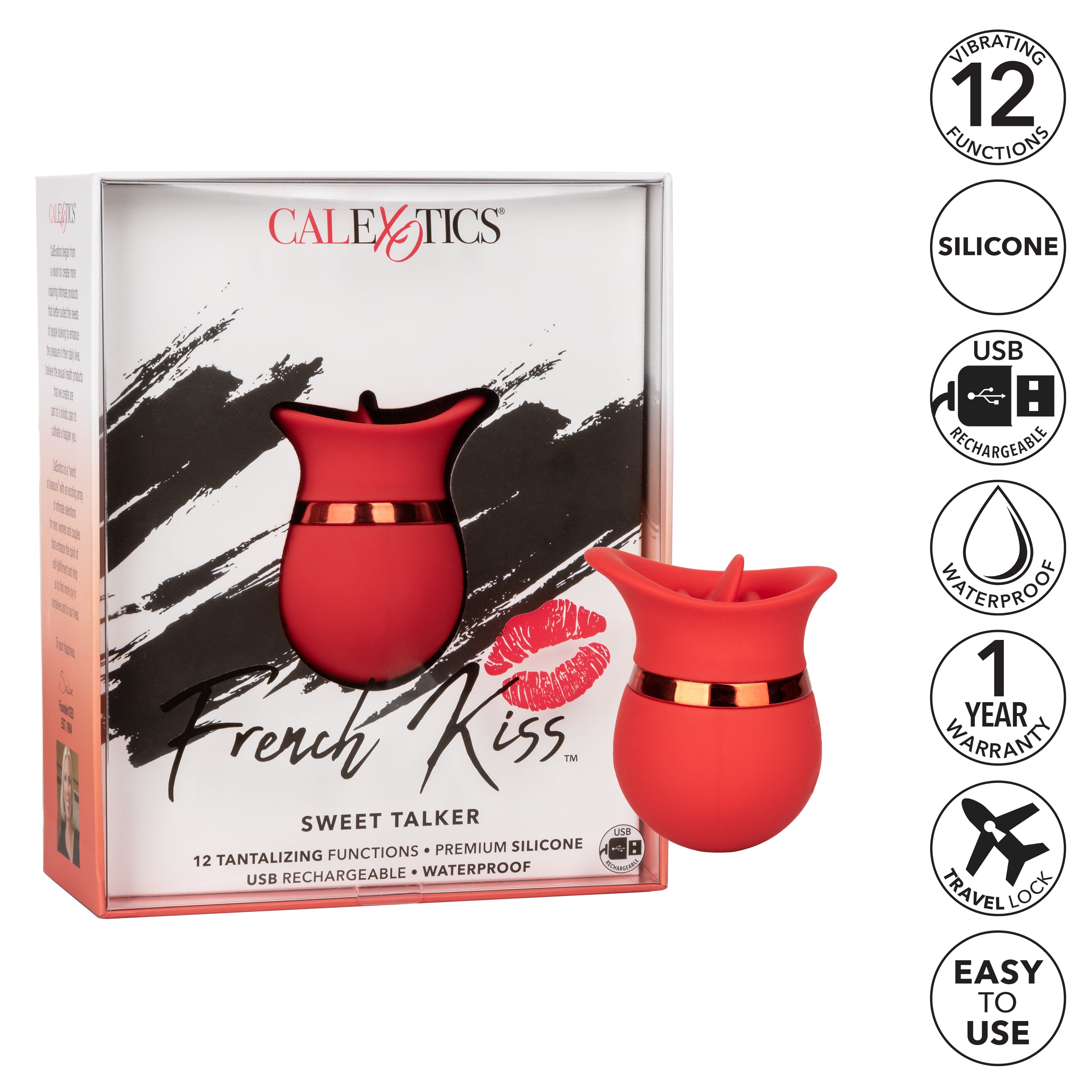 French Kiss Sweet Talker Red Compact Rechargeable Silicone Massager with 12 Vibration Functions Finger Stimulator