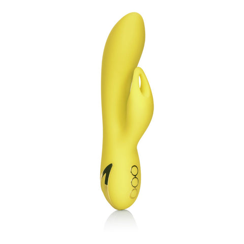 California Dreaming Venice Vixen Yellow Rechargeable Silicone Massager with 10 Vibration Functions and Waterproof Design VIBRATORS-RABBIT