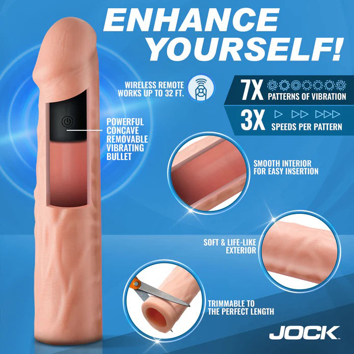Jock Enhancers 1.5 Inch Vibrating Penis Extension with Remote Medium SLEEVES