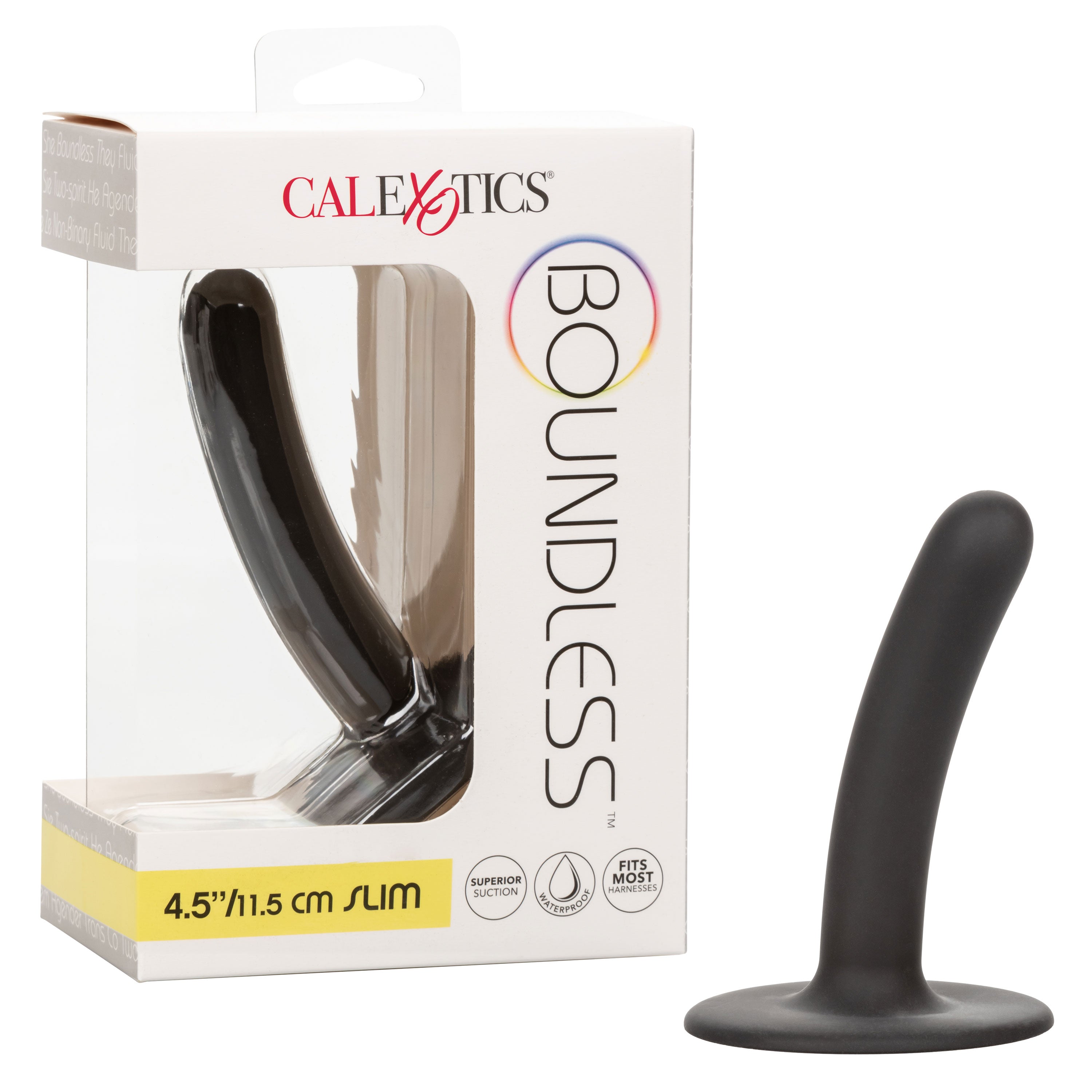 Boundless 4.5"/11.5cm Slim Probe in Black with Suction Cup Base > Dildos > Neutral Dildos