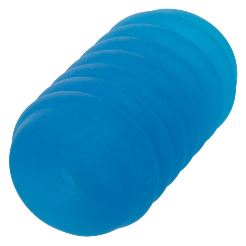 Pop Sock Ribbed Blue Versatile Reversible Stroker 3.5 Inch by 2 Inch Soft Stretchy TPE Strokers - Cup|Egg