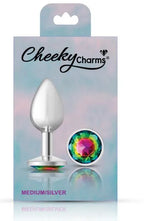 Cheeky Charms Silver Round Butt Plug with Rainbow Jewel Medium > Anal Range > Jewel Butt Plugs