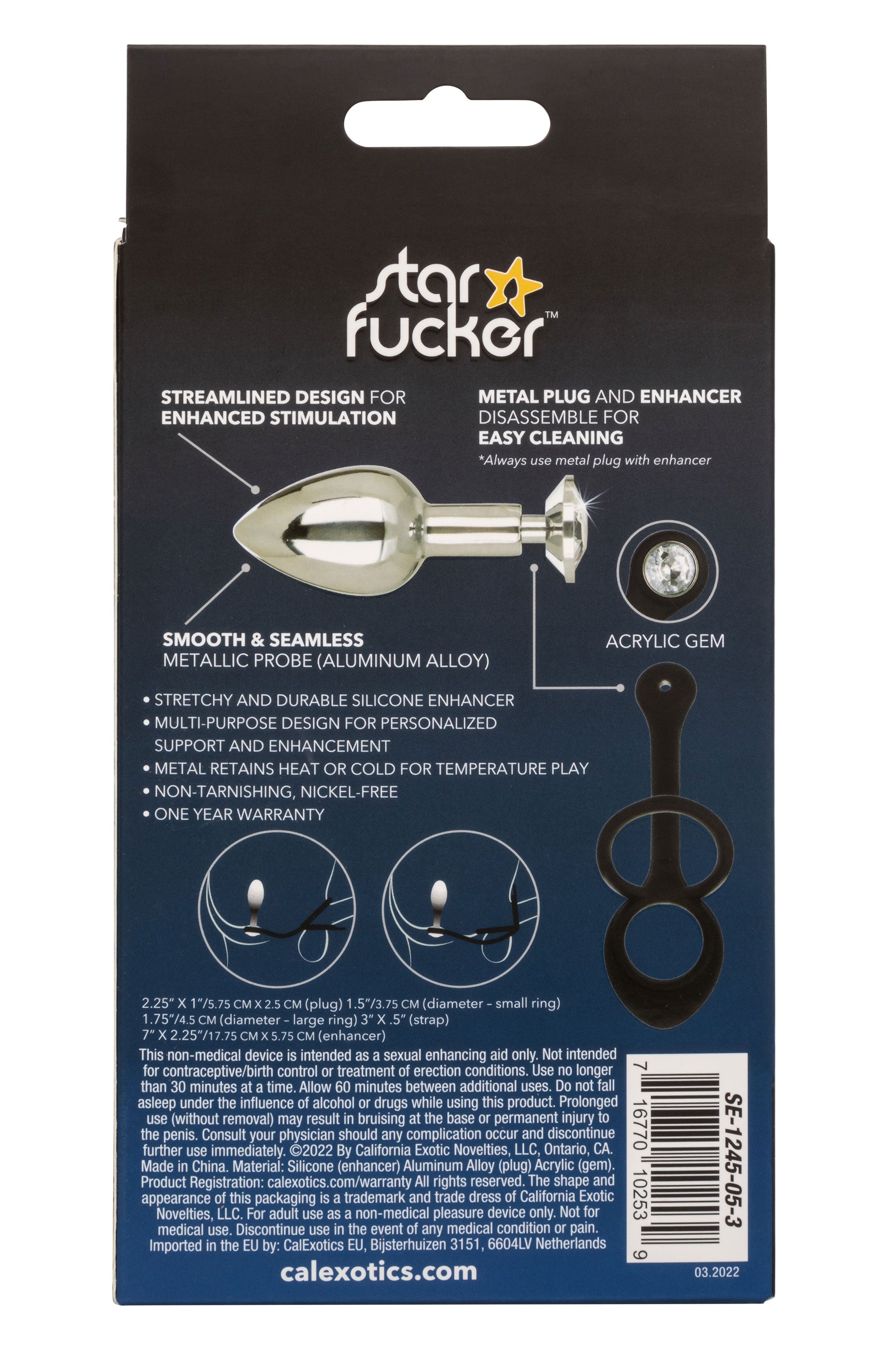 Star Fucker Mini Plug Black Silicone Dual Enhancer with Metal Probe and Sparkling Gem Base 3000 > Anal Range > Prostate Plugs
