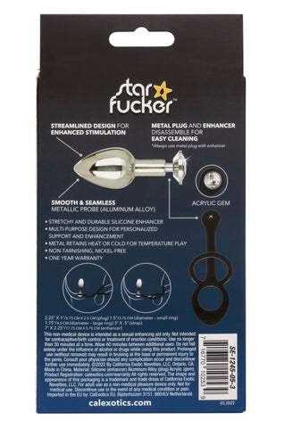 Star Fucker Mini Plug Black Silicone Dual Enhancer with Metal Probe and Sparkling Gem Base 3000 > Anal Range > Prostate Plugs