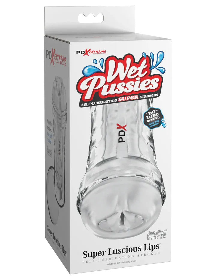 Pdx Extreme Wet Pussies Super Luscious Lips – Self-Lubricating Stroker Clear > Sex Toys For Men > Masturbators > Manual