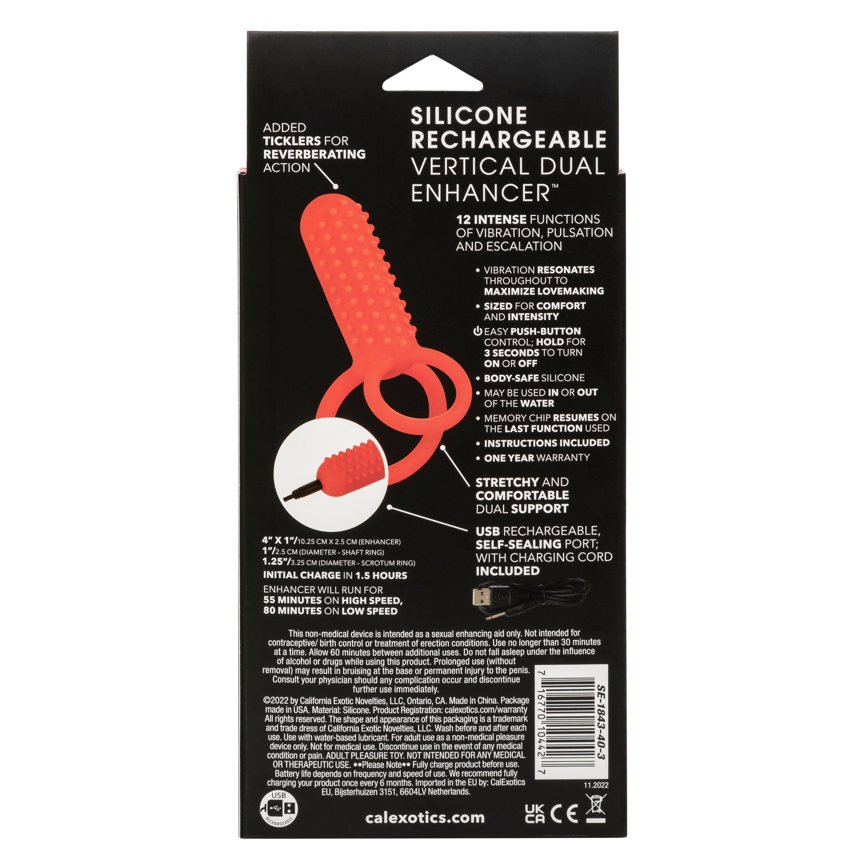 CalExotics Silicone Vertical Dual Enhancer Red Waterproof with 12 Intense Vibration Functions > Cock Ring > Vibrating