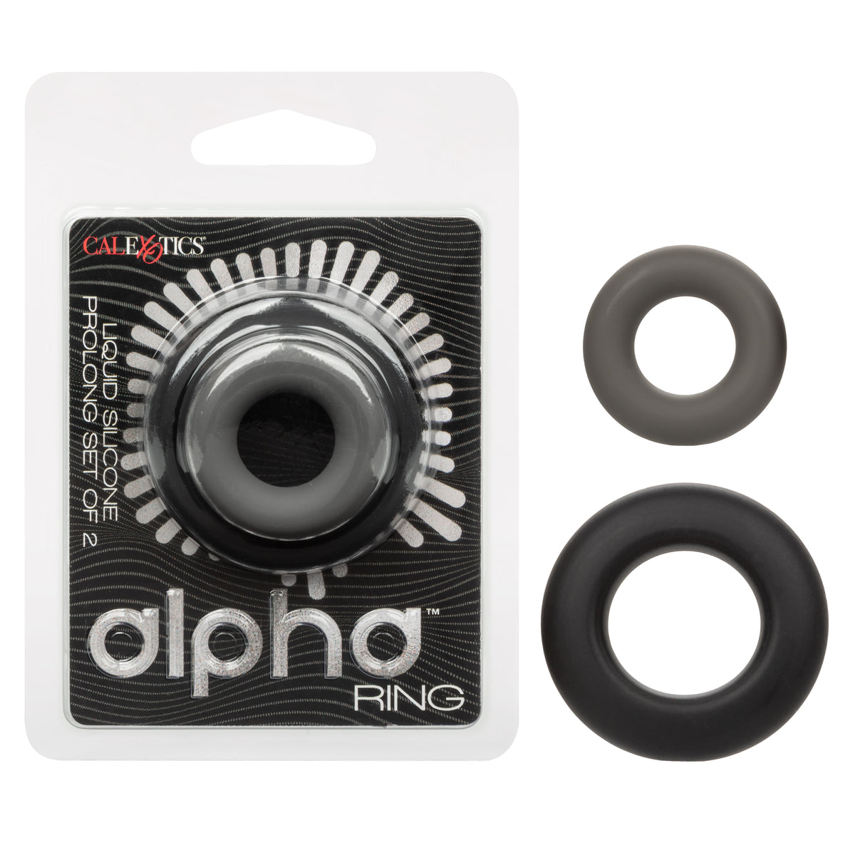 Alpha Liquid Silicone Prolong Set of 2 Stretchy Comfortable Rings in Black, Small 0.75” and Large 1” Diameter > Cock Ring > Sets