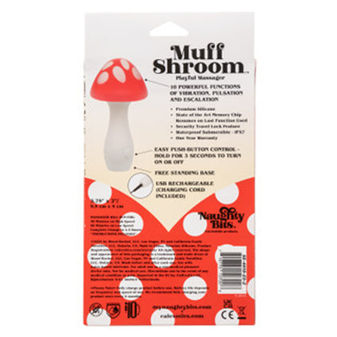 Naughty Bits Muff Shroom Playful Massager Red and White Silicone 10 Intense Functions USB Rechargeable Waterproof Electric Massager