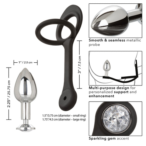Star Fucker Mini Plug Black Silicone Dual Enhancer with Metal Probe and Sparkling Gem Base > Anal Range > Prostate Plugs