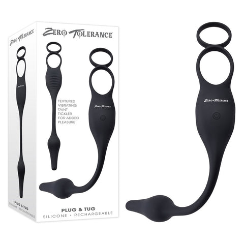 Zero Tolerance Plug and Tug Vibrating Plug and Penis Ring Combo Black Cock Rings Vibrating
