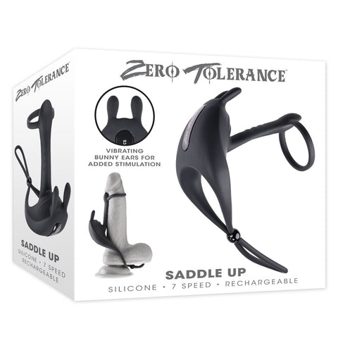 Zero Tolerance Saddle Up USB Rechargeable Vibrating Cock and Ball Rings Black COCK RINGS