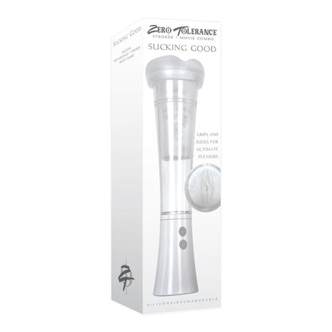 Zero Tolerance Sucking Good USB Rechargeable Vibrating Masturbator Clear Strokers - Auto