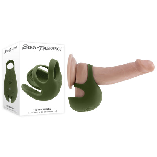 Zero Tolerance NUTTY BUDDY - Olive  USB Rechargeable Vibrating Cock & Balls Ring
