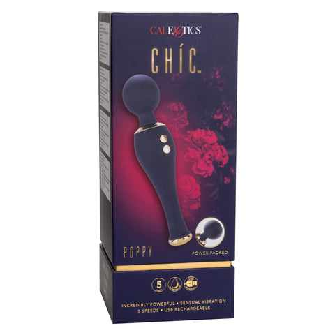 Chic Poppy Navy Blue Ultra-Plush Silicone Massager with 5 Vibration Levels and Gold Accents, Rechargeable, Waterproof > Sex Toys > Massage Wands